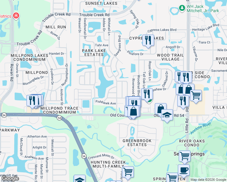 map of restaurants, bars, coffee shops, grocery stores, and more near 4113 Raccoon Loop in New Port Richey