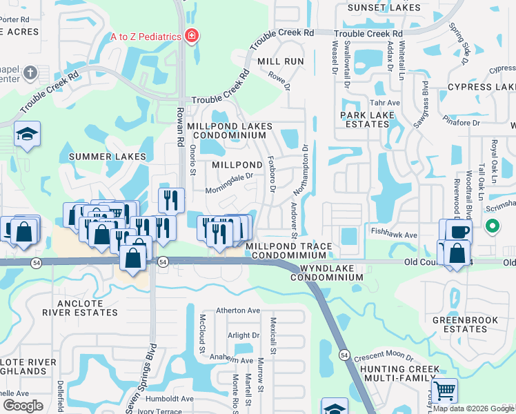 map of restaurants, bars, coffee shops, grocery stores, and more near 7728 Balharbour Drive in New Port Richey