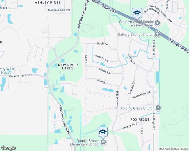 map of restaurants, bars, coffee shops, grocery stores, and more near 31439 Stirrup Lane in Wesley Chapel