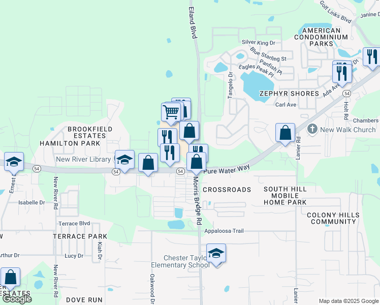 map of restaurants, bars, coffee shops, grocery stores, and more near 32725 Eiland Boulevard in Zephyrhills