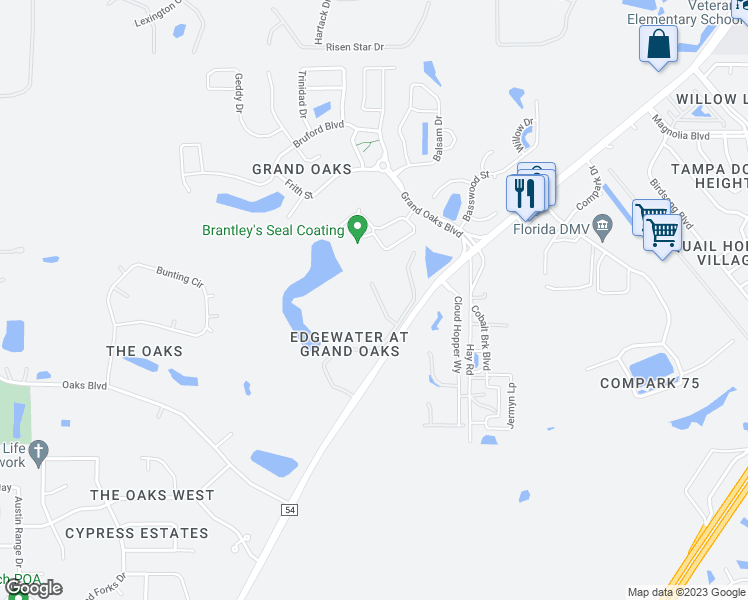 map of restaurants, bars, coffee shops, grocery stores, and more near 4316 Silver Falls Drive in Land O' Lakes