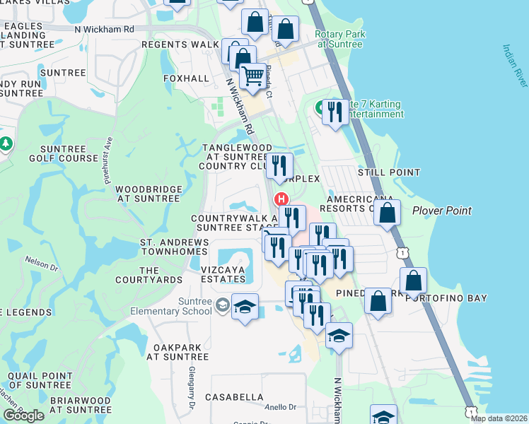 map of restaurants, bars, coffee shops, grocery stores, and more near 201 Oak Haven Drive in Melbourne