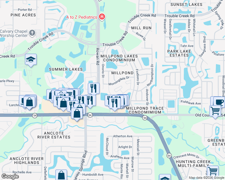 map of restaurants, bars, coffee shops, grocery stores, and more near 4151 Mc Clung Drive in New Port Richey