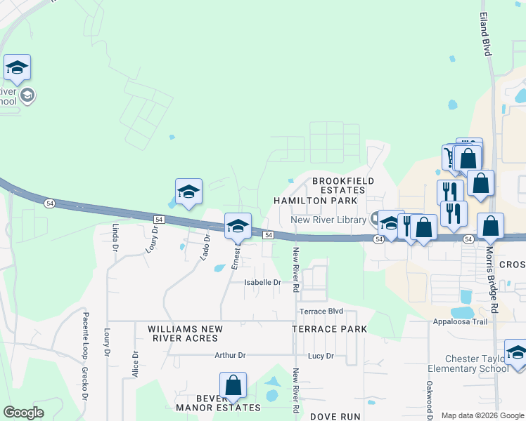 map of restaurants, bars, coffee shops, grocery stores, and more near 4337 Hawksley Place in Wesley Chapel