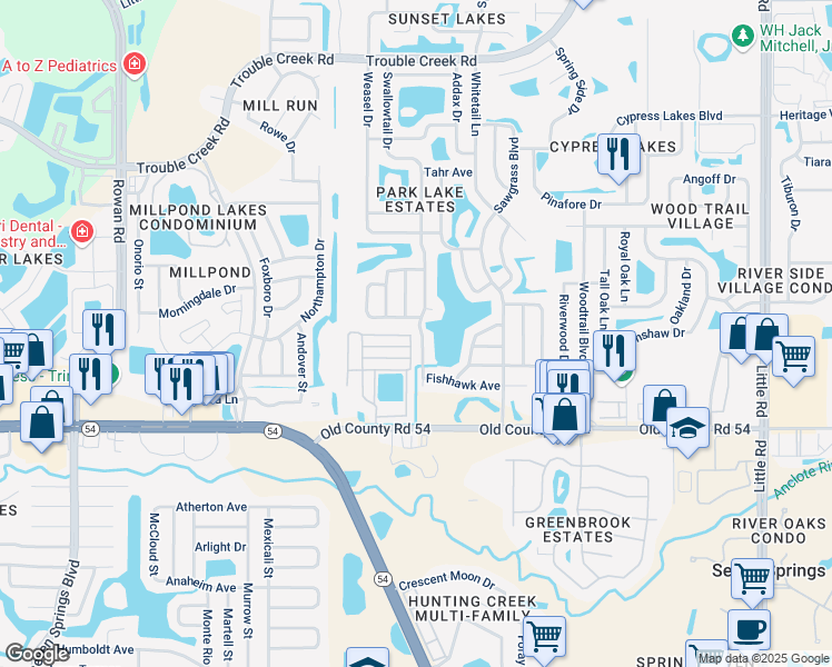 map of restaurants, bars, coffee shops, grocery stores, and more near 4235 Chipmunk Drive in New Port Richey