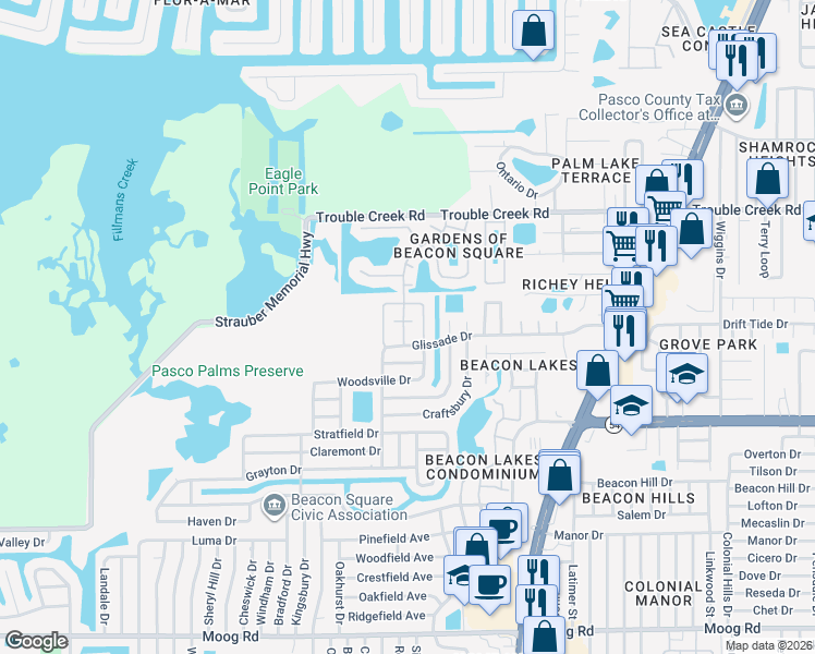 map of restaurants, bars, coffee shops, grocery stores, and more near 4240 Richmere Drive in New Port Richey