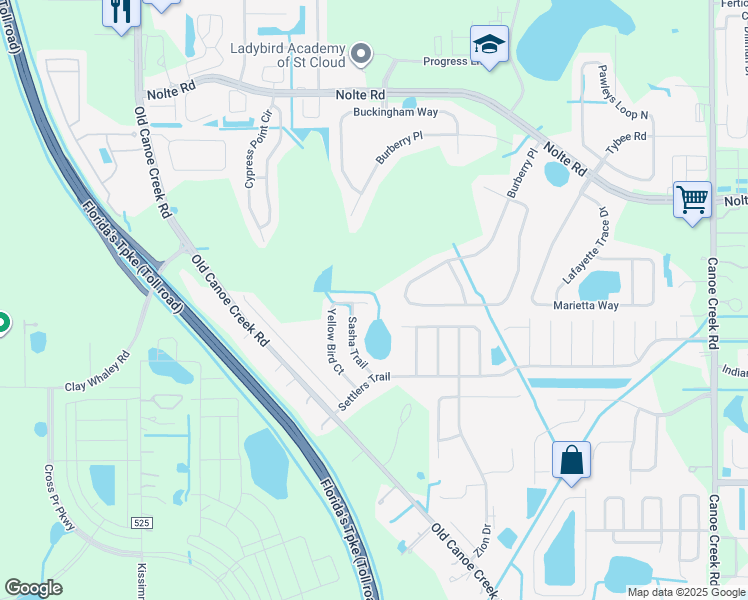 map of restaurants, bars, coffee shops, grocery stores, and more near 3636 Yellow Bird Court in Saint Cloud