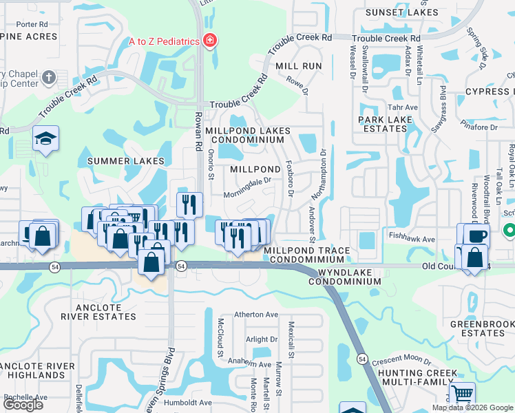 map of restaurants, bars, coffee shops, grocery stores, and more near 4206 Boston Circle in New Port Richey