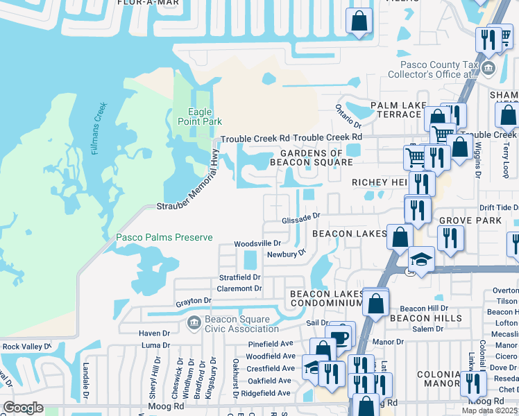 map of restaurants, bars, coffee shops, grocery stores, and more near 4237 Richmere Drive in New Port Richey