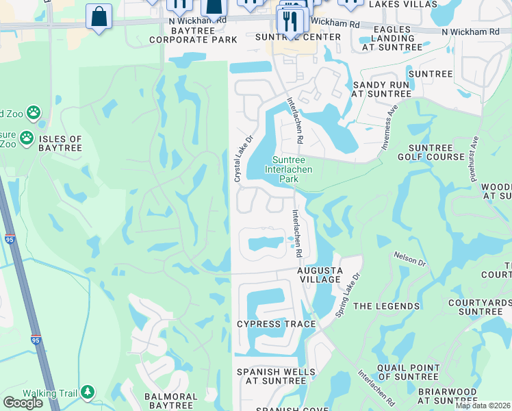 map of restaurants, bars, coffee shops, grocery stores, and more near 580 Deerfield Drive in Melbourne