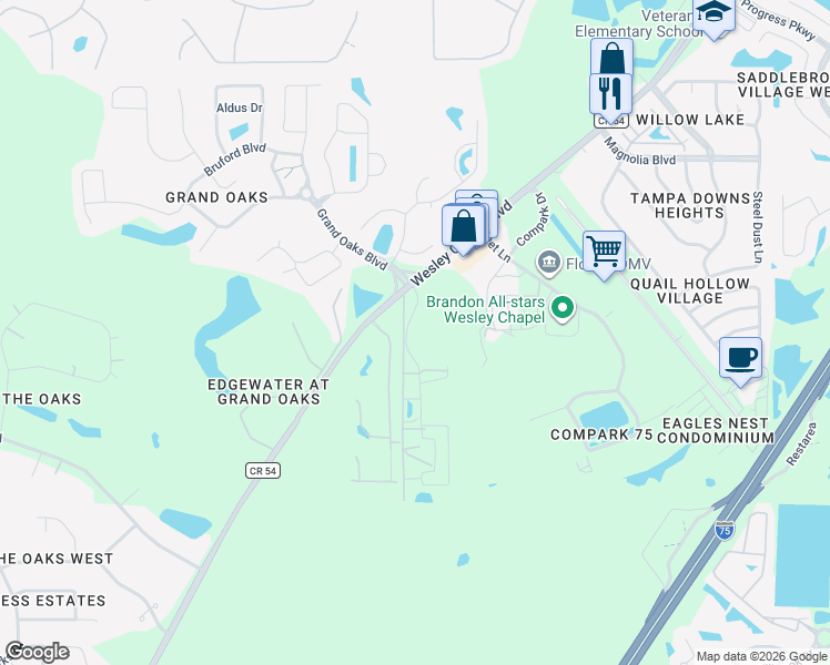 map of restaurants, bars, coffee shops, grocery stores, and more near 4340 Hay Road in Lutz