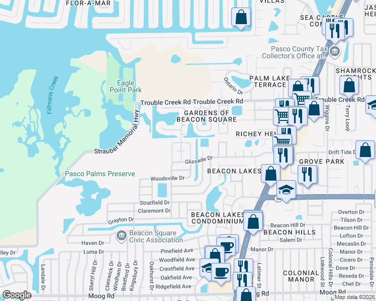 map of restaurants, bars, coffee shops, grocery stores, and more near 4234 Tamargo Drive in New Port Richey
