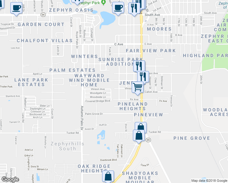 map of restaurants, bars, coffee shops, grocery stores, and more near 38230 Vinson Avenue in Zephyrhills