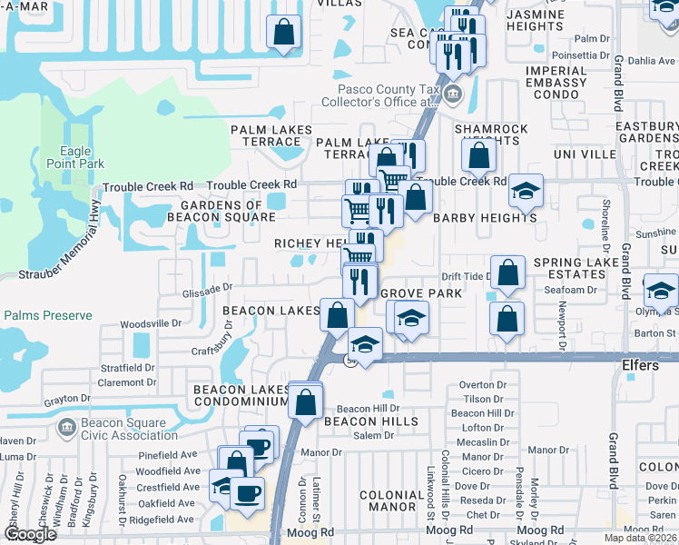 map of restaurants, bars, coffee shops, grocery stores, and more near 4219 U.S. 19 in New Port Richey