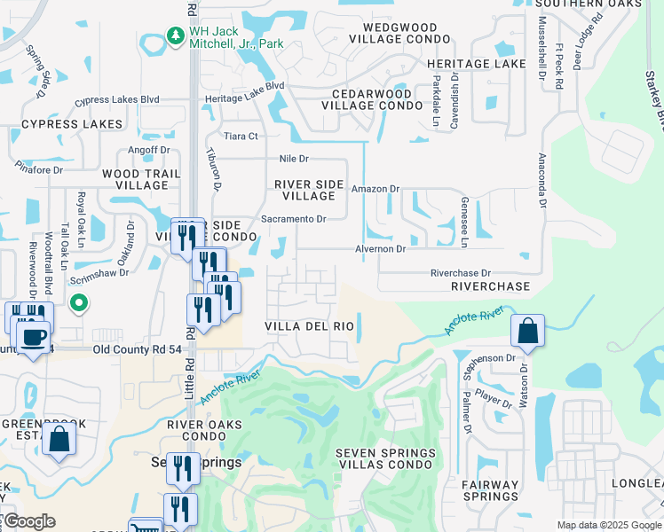 map of restaurants, bars, coffee shops, grocery stores, and more near 4221 Prado Lane in New Port Richey