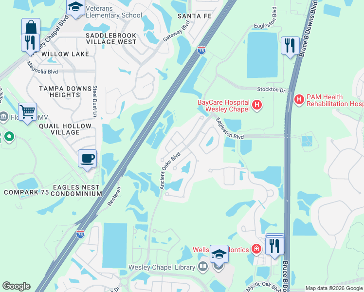 map of restaurants, bars, coffee shops, grocery stores, and more near 4446 Vermillion Sky Drive in Zephyrhills