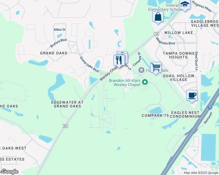 map of restaurants, bars, coffee shops, grocery stores, and more near 4340 Hay Road in Lutz