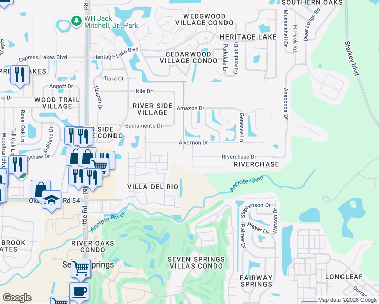 map of restaurants, bars, coffee shops, grocery stores, and more near 9458 Patrician Drive in New Port Richey