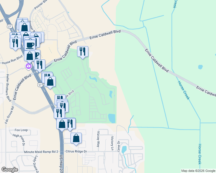 map of restaurants, bars, coffee shops, grocery stores, and more near 2767 Saint George Drive in Davenport