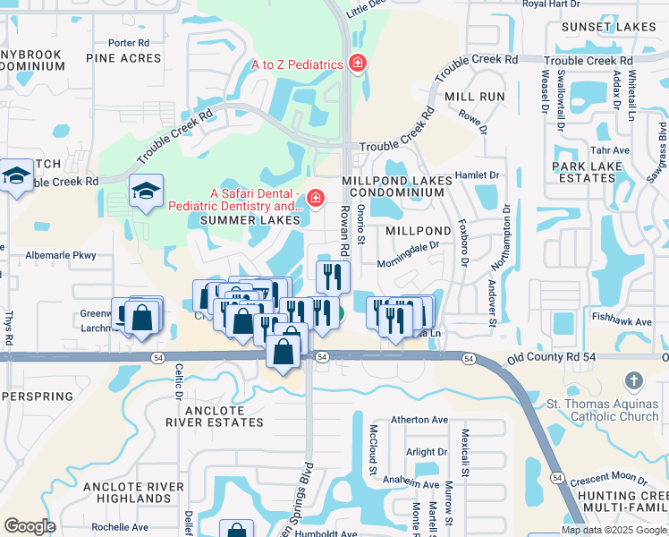 map of restaurants, bars, coffee shops, grocery stores, and more near 4231 Manihi Drive in New Port Richey
