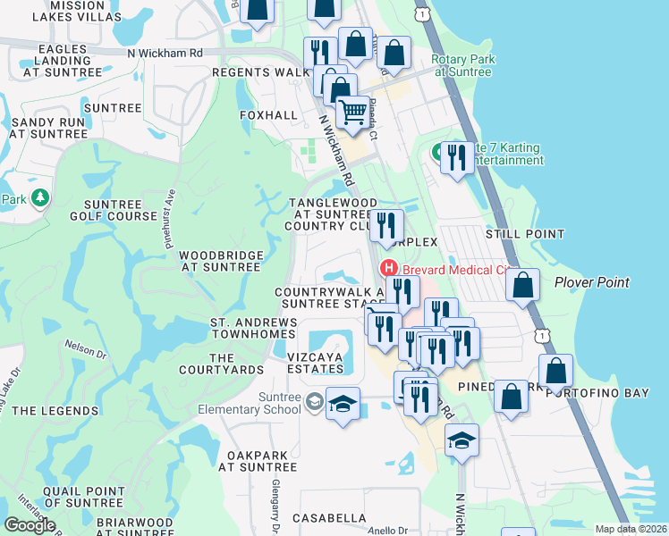 map of restaurants, bars, coffee shops, grocery stores, and more near 320 Oak Haven Drive in Melbourne
