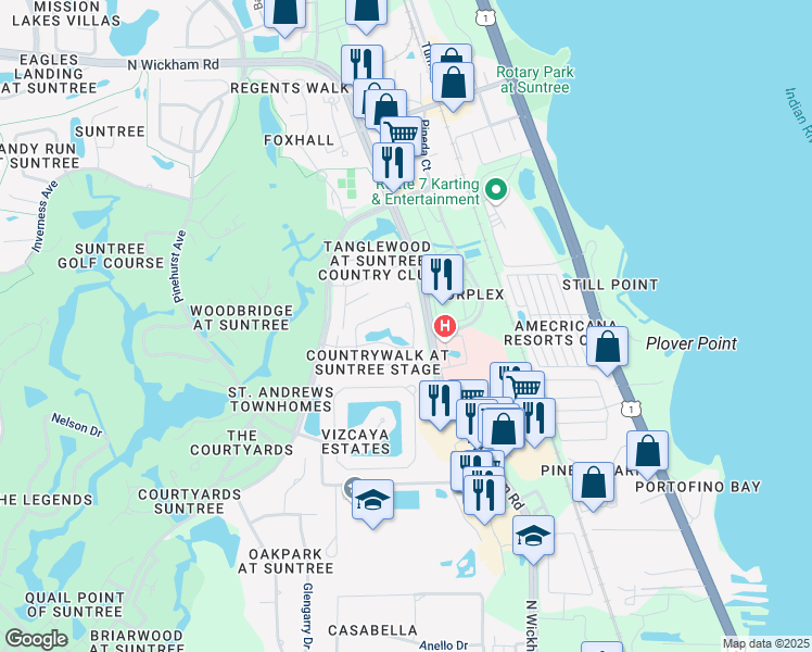 map of restaurants, bars, coffee shops, grocery stores, and more near 320 Oak Haven Drive in Melbourne