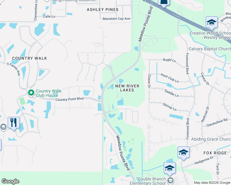 map of restaurants, bars, coffee shops, grocery stores, and more near 4397 Fennwood Court in Zephyrhills