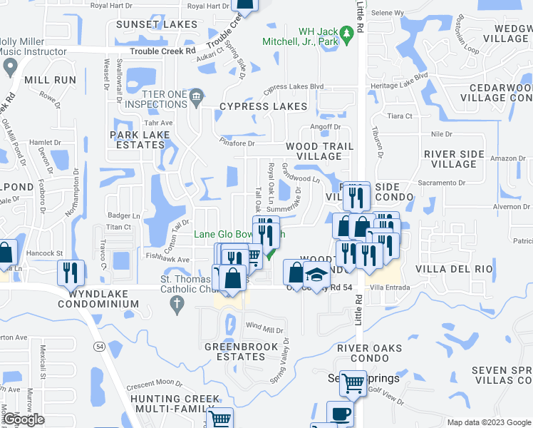 map of restaurants, bars, coffee shops, grocery stores, and more near 4404 Summerlake Drive in New Port Richey