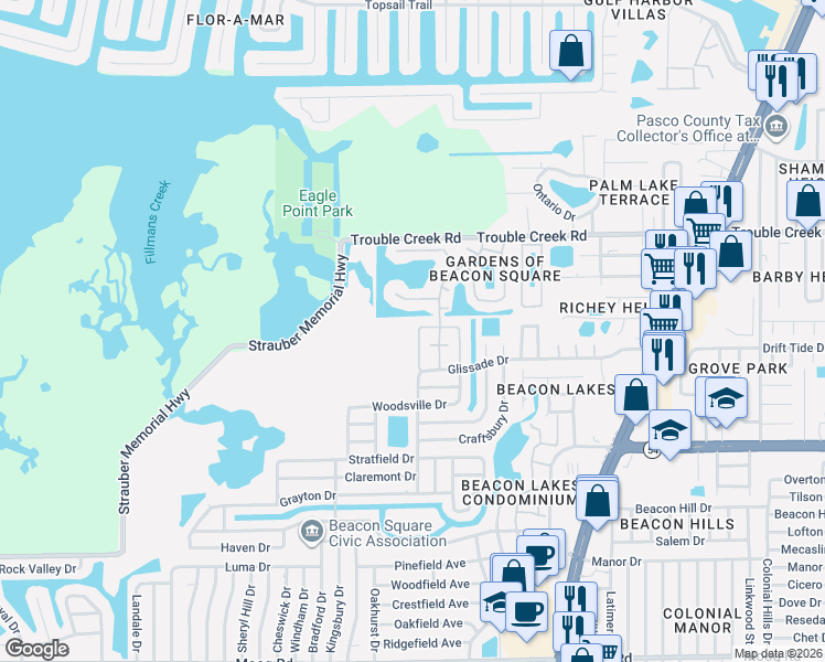 map of restaurants, bars, coffee shops, grocery stores, and more near 4235 Richmere Drive in New Port Richey