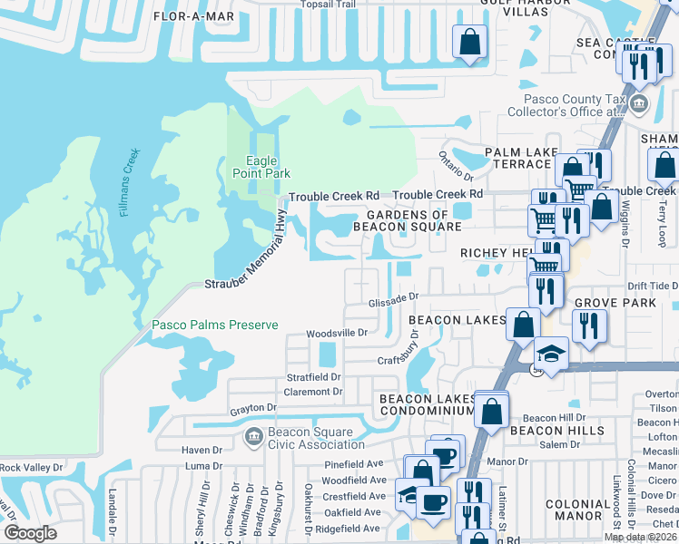 map of restaurants, bars, coffee shops, grocery stores, and more near 4235 Richmere Drive in New Port Richey