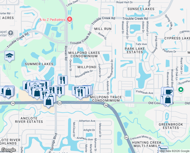 map of restaurants, bars, coffee shops, grocery stores, and more near 4212 Revere Circle in New Port Richey