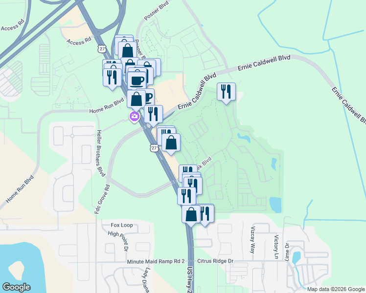 map of restaurants, bars, coffee shops, grocery stores, and more near 411 Saint George Drive in Davenport
