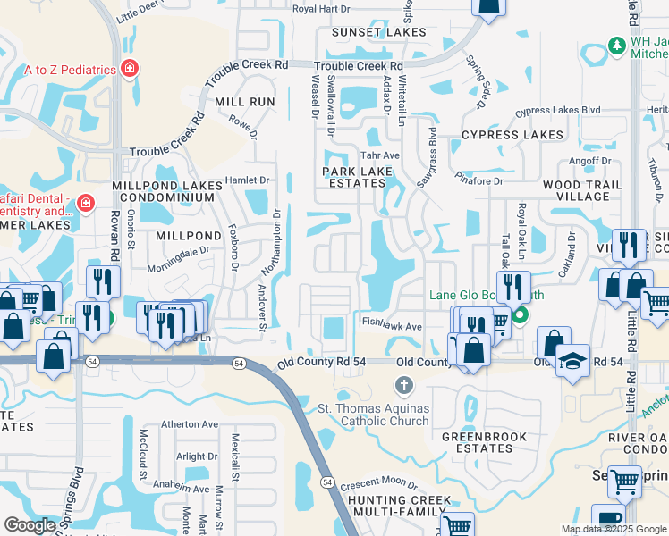 map of restaurants, bars, coffee shops, grocery stores, and more near 4234 Manxcat Lane in New Port Richey