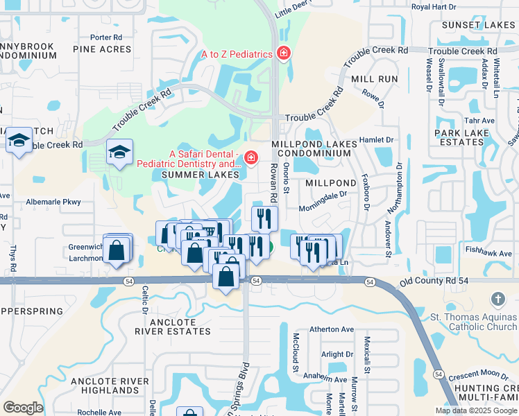 map of restaurants, bars, coffee shops, grocery stores, and more near 4231 Manihi Drive in New Port Richey
