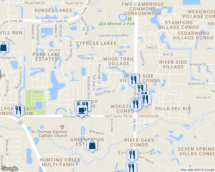 map of restaurants, bars, coffee shops, grocery stores, and more near 4450 Summerlake Drive in New Port Richey
