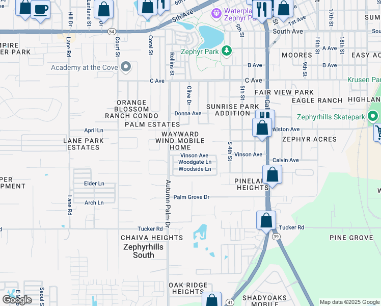 map of restaurants, bars, coffee shops, grocery stores, and more near 38024 Lawanda Loop in Zephyrhills