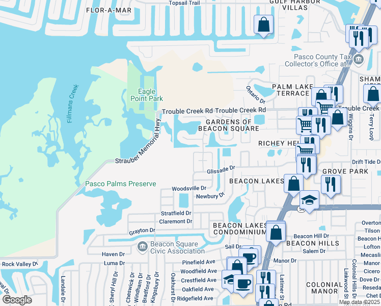 map of restaurants, bars, coffee shops, grocery stores, and more near 4237 Richmere Drive in New Port Richey