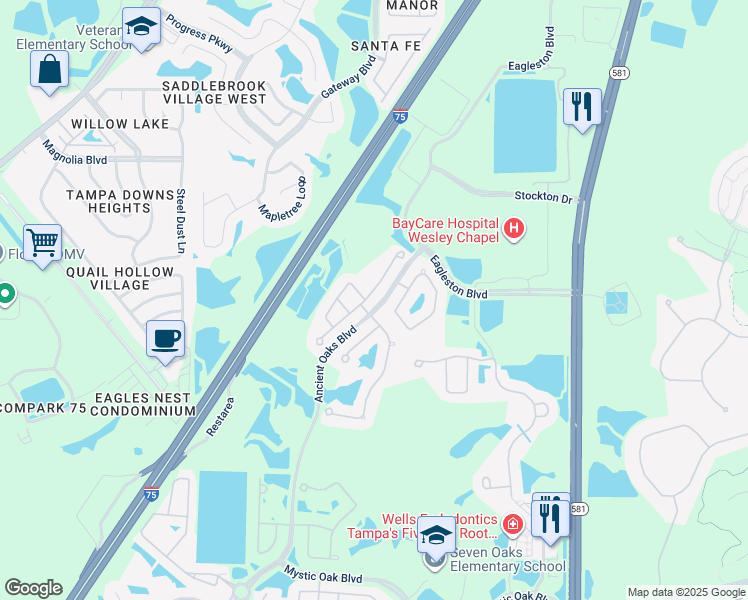 map of restaurants, bars, coffee shops, grocery stores, and more near 4446 Vermillion Sky Drive in Zephyrhills