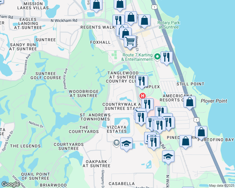 map of restaurants, bars, coffee shops, grocery stores, and more near 373 Oak Haven Drive in Melbourne