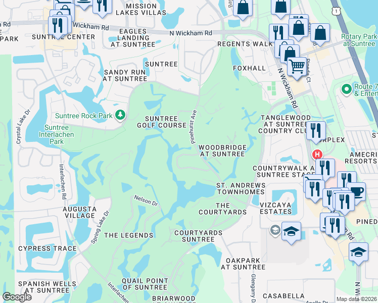 map of restaurants, bars, coffee shops, grocery stores, and more near 720 Kerry Downs Circle in Melbourne