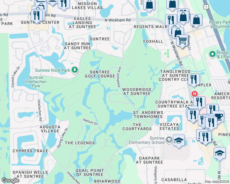 map of restaurants, bars, coffee shops, grocery stores, and more near 730 Kerry Downs Circle in Melbourne