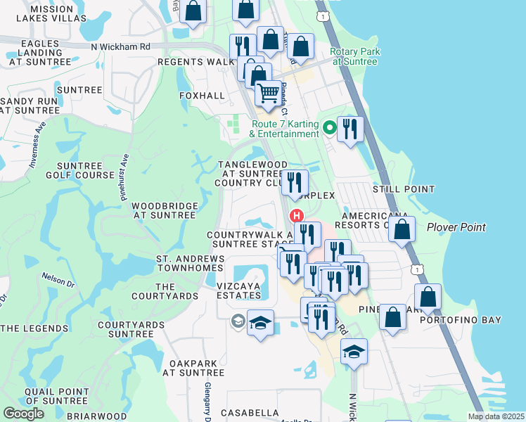 map of restaurants, bars, coffee shops, grocery stores, and more near 320 Oak Haven Drive in Melbourne