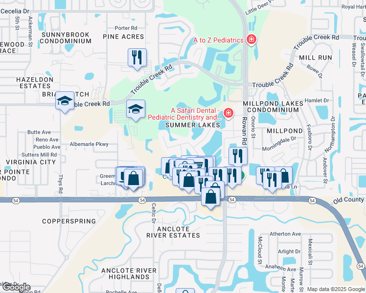 map of restaurants, bars, coffee shops, grocery stores, and more near 4250 Savage Station Circle in New Port Richey