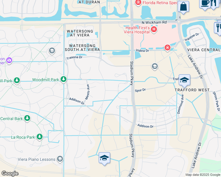 map of restaurants, bars, coffee shops, grocery stores, and more near 7855 Wyndham Drive in Melbourne