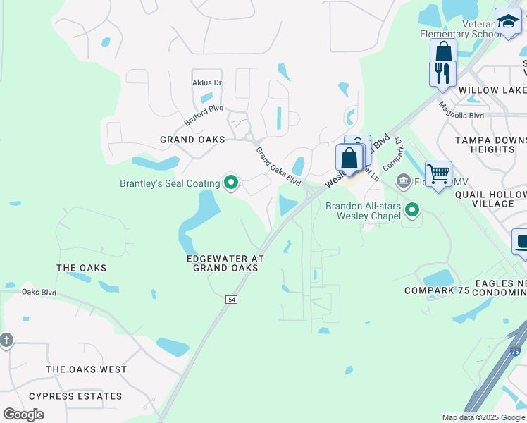 map of restaurants, bars, coffee shops, grocery stores, and more near 4543 Winding River Way in Land O' Lakes