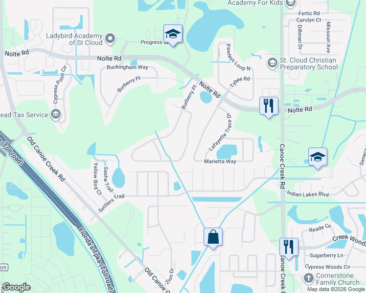 map of restaurants, bars, coffee shops, grocery stores, and more near 3926 Cedar Hammock Trail in St. Cloud