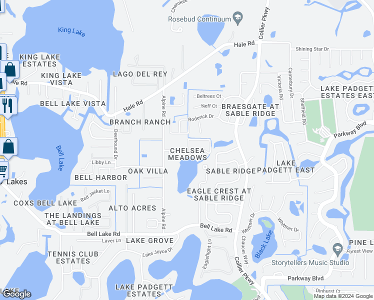 map of restaurants, bars, coffee shops, grocery stores, and more near 22640 Watersedge Boulevard in Land O' Lakes