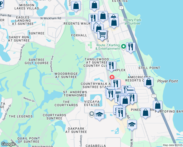 map of restaurants, bars, coffee shops, grocery stores, and more near 373 Oak Haven Drive in Melbourne