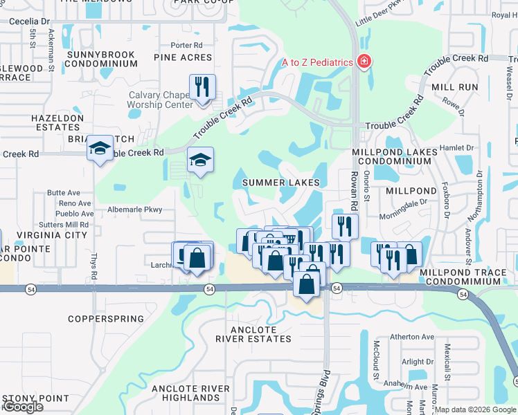 map of restaurants, bars, coffee shops, grocery stores, and more near 4304 Stones River Court in New Port Richey
