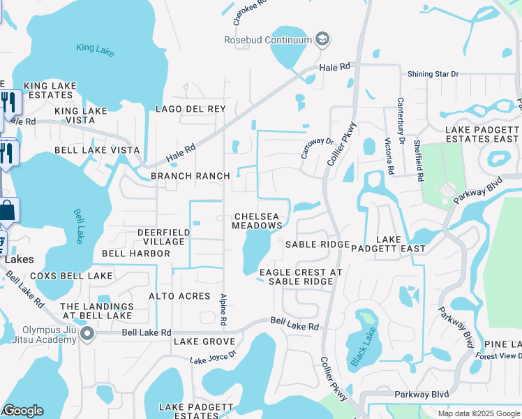 map of restaurants, bars, coffee shops, grocery stores, and more near 22640 Watersedge Boulevard in Land O' Lakes
